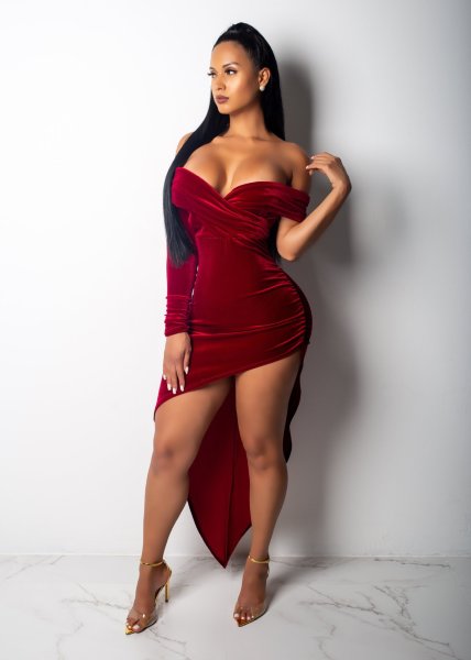 Hot Sale Clubwear Irregular Strapless Corduroy Dresses LA3053