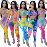 Sexy Coloring Printed Suspender Backless High Waist Jumpsuit QZ3305