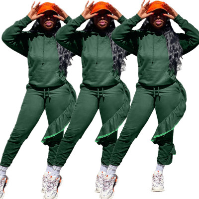 Euramerican Outdoor Sets Long Sleeved Hoodie Flounce Splicing Pants S6184