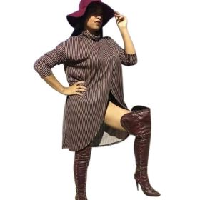 Women Casual Irregular Stripe Loose Short Dress QQ5070
