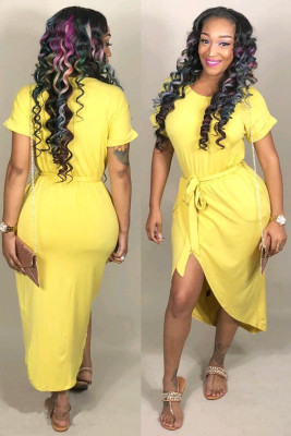 Factory Price Casual Short Sleeve Midi Dress With Pocket H1038