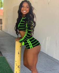 Sport Sets Long Sleeves Top Bodycon Stripe Shorts KK8043