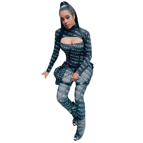 Wholesale Letters Printing High Neck Backless Jumpsuit SMD5809