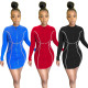Fashion Contrast Zipper Long Sleeves Bodycon Mini Dress OMM1169
