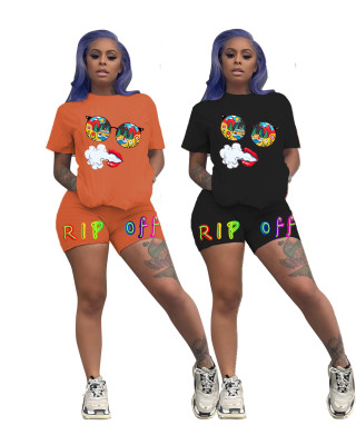 Fashion casual women's letter printed two-piece set R6282