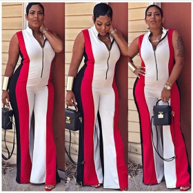 Hot Sale Color Patchwork Sleeveless Wide Leg Jumpsuit ML7126