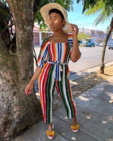 Colorful Stripe Wide Leg Jumpsuit For Ladies R6153