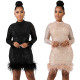 Party Stylish Glitter Solid Sequin Bodycon Dress With Feather CCY8143