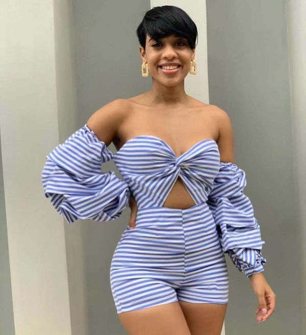 Street Style Bodycon Off Shoulder Casual Stripe Jumpsuit AFY670