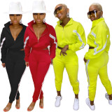 High-end webbing Womens sports suit long sleeve jacket with pocket pants suit YY5205