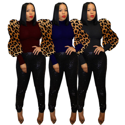 Printed panel puff sleeve top YT3196