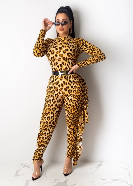 Stylish Long Sleeved Slim Fitting Printing Female Jumpsuit E8466