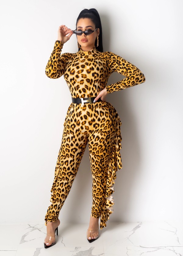 Stylish Long Sleeved Slim Fitting Printing Female Jumpsuit E8466