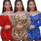 Sexy leopard thread long sleeved hip dress Q5142