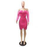 Long Sleeve Slim Fit Hip Elastic Dress Single Neck Sexy Nightclub Dress FM1210