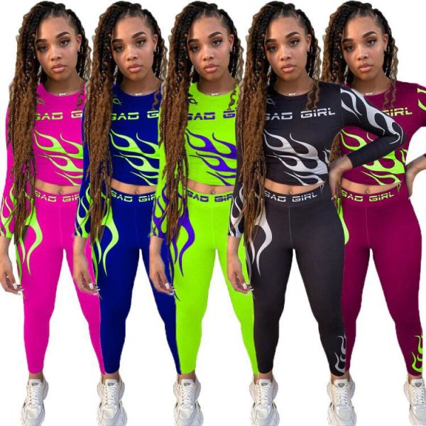 womens fashion sexy print long sleeve two-piece suit MR2063