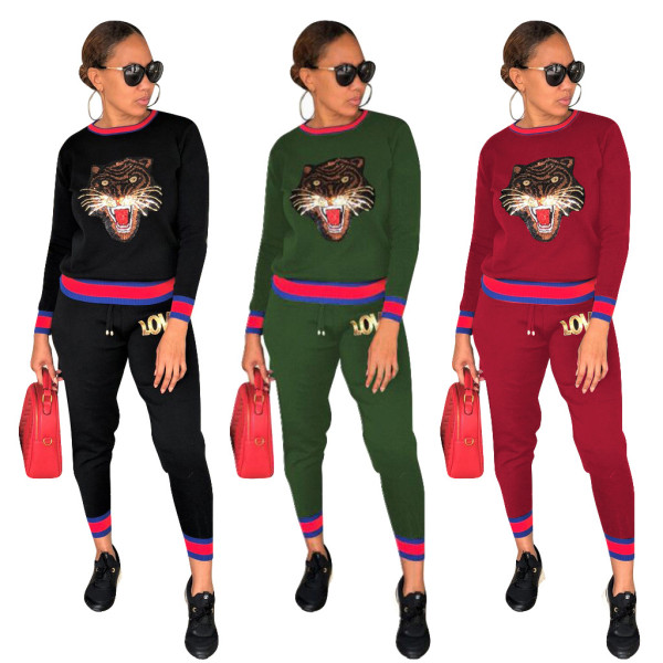 Fashion Tiger Printed Women Outfits Cotton 2 Pcs Sets CM282