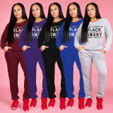 Outdoor Outfits Letters Printing Top Women Solid Pants ALS133