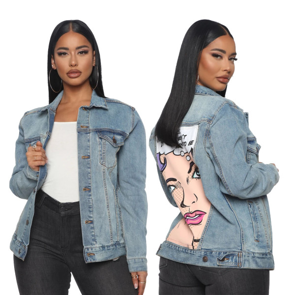 Fashionable Pattern Printed Long Sleeves Loose Denim Jacket SMR9790_3