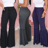 Fashion casual big flared trousers with wood ears HM5290