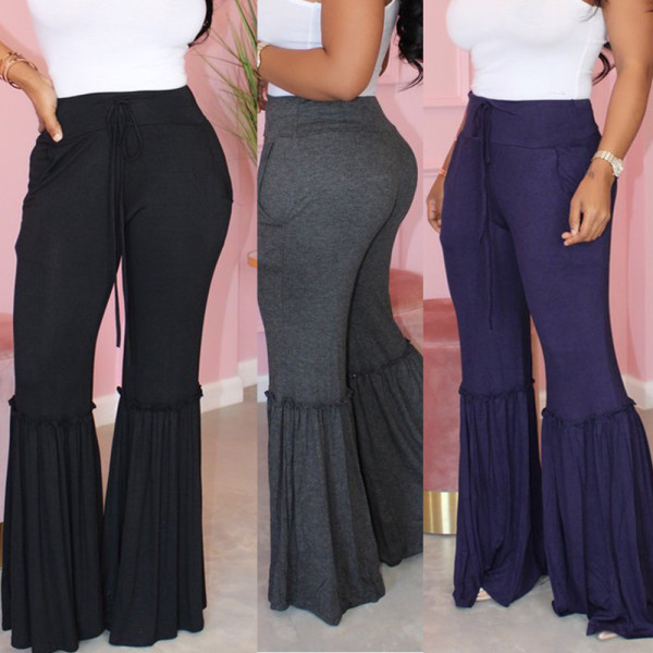 Fashion casual big flared trousers with wood ears HM5290