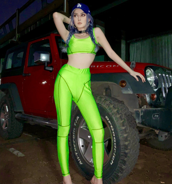 Fluorescent color stitching trousers vest sports yoga set S950856K