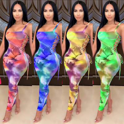 Womens nightclub sexy net yarn see-through suspender dress long skirt strap hollow XZ3631