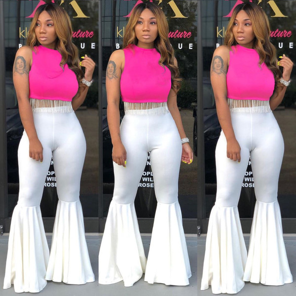 Womens solid color casual flared pants autumn medium-thick elastic band trousers YY5208