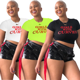 Cheap Outfits Letters Printing T-Shirt Leather Shorts HG5265