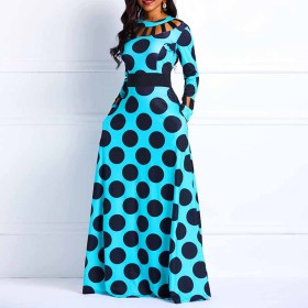 Elegant Polka Dot Women Long Sleeves Maxi Dress AR7546