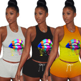 Lip print women sports suit YY5178