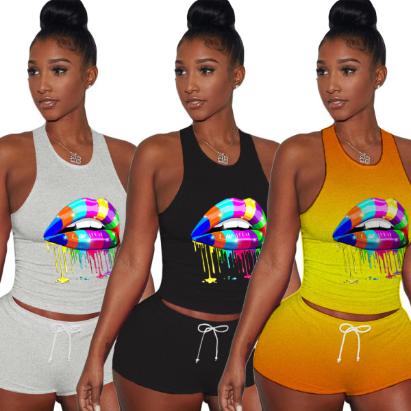 Lip print women sports suit YY5178