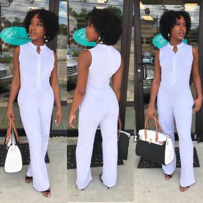 New Arrival White/Yellow Sleeveless Long Jumpsuit N9120