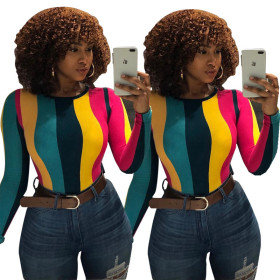 Colorful Striped Print Long Sleeves T Shirts S6117