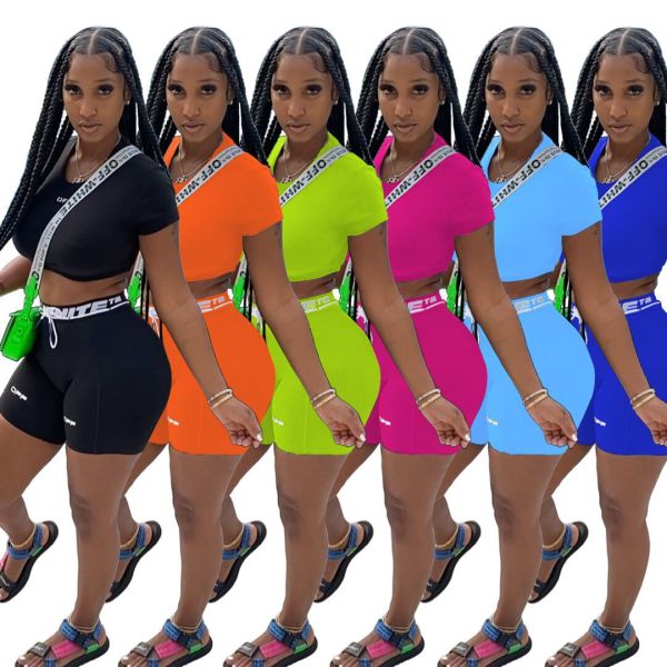 Sexy Letter Printed Round Neck Short Sleeves Mini Top With Shorts Two Piece Set YS386