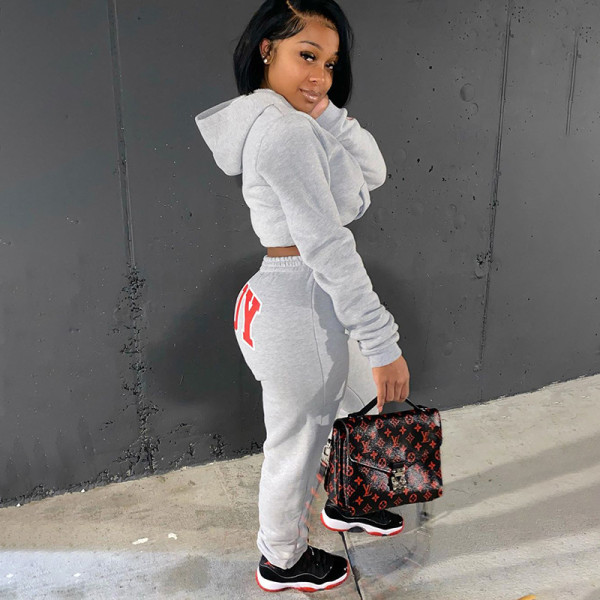 Women's New Navel Bare Hooded Sports Casual Suit A20204T