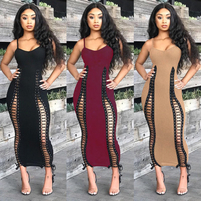 Sexy Black Bandage Strapy Long Dress KF80