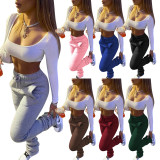Autumn and winter pleated micro flared thick stacking casual pants Q1048