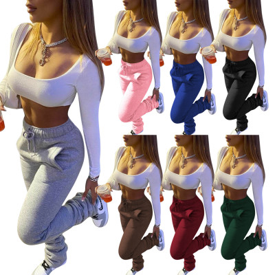 Autumn and winter pleated micro flared thick stacking casual pants Q1048