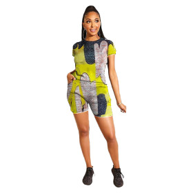 Printed Shorts Pocket Two-Piece Set SM9019