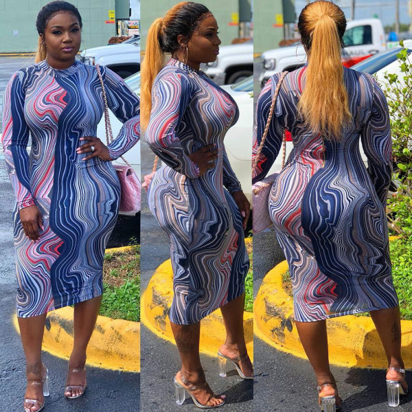 Factory Price High Waist Prinitng Midi Dress For Sale SN3441
