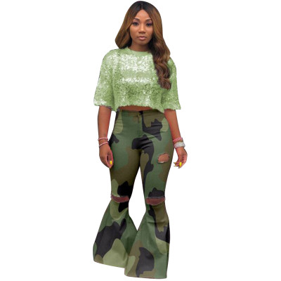 Camouflage hole flared pants MOF5111