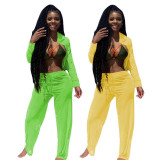 Pure Color Chiffon 2 Pieces Hooded Suits For Beach F8198