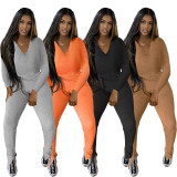 Women's fashion solid color casual split cotton two-piece suit TK6109
