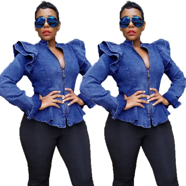 Leisure Jeans Ruffle Wome Coat OMY5067