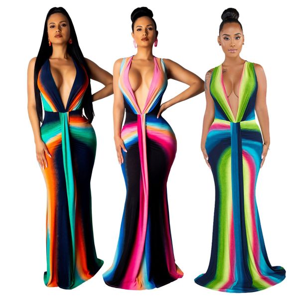 Sexy Hot Digital Printed V-Neck Dress SMR9200