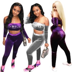 New Sets Strapless Tops Velvet Skinny Leggings F8168
