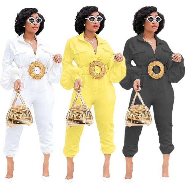 Elegant Plain Color V Collar Flares Sleeves Bodycon Jumpsuit BLX7331