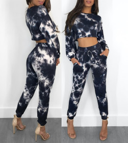Newest Long Style Printing Suits Crop Top Elastic Tight Pants H1043