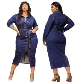Euramerican Ladies Oversize Single-Breasted Denim Dress SMR9519